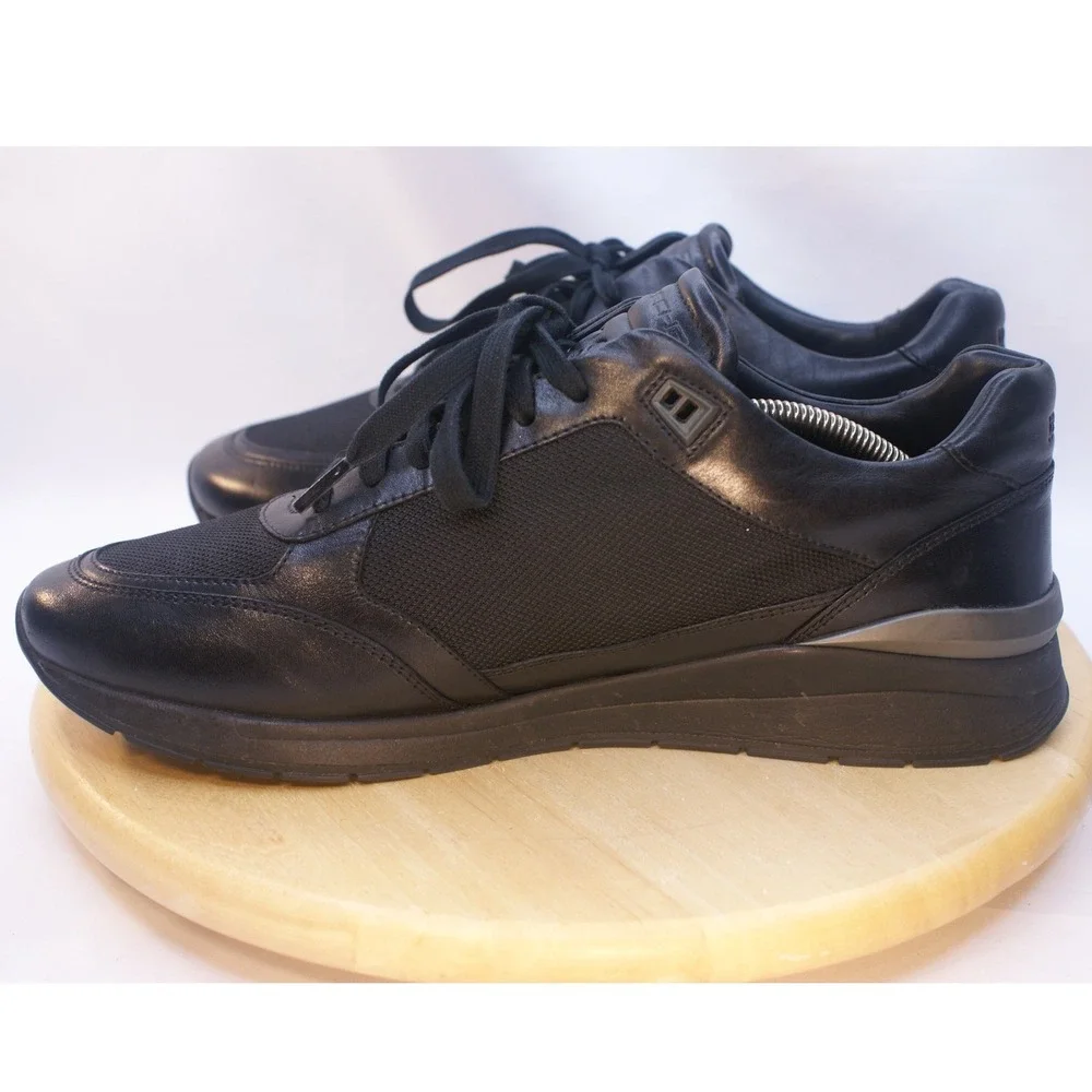 Hugo Boss x Porsche Mens 10.5 Black Leather Textile Low Top Trainers Designer